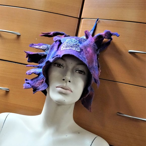 FELTED WOOL UNIQUE HANDMADE HAT GIFT FOR WOMEN main image 12